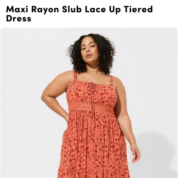 Torrid Maxi Rayon Slub Lace Up Tiered Dress size 3 nwt - Picture 3 of 13